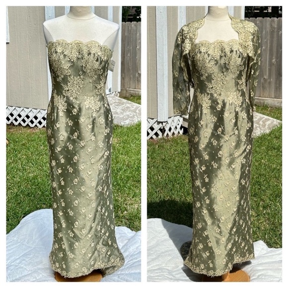 HelenMorley Dresses & Skirts - Helen Morley Sage Green strapless sheath gown with sweep train (10)